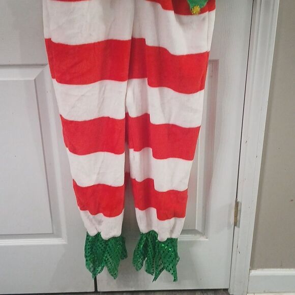 Christmas Santa Elf outfit one piece hooded holiday party ugly sweater Sz L  NWT - Picture 2 of 9